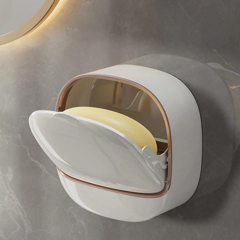  Soap Box Wall Mounted ABS Soap Box with Lid Waterproof Soap Dish Dishes Storage Box