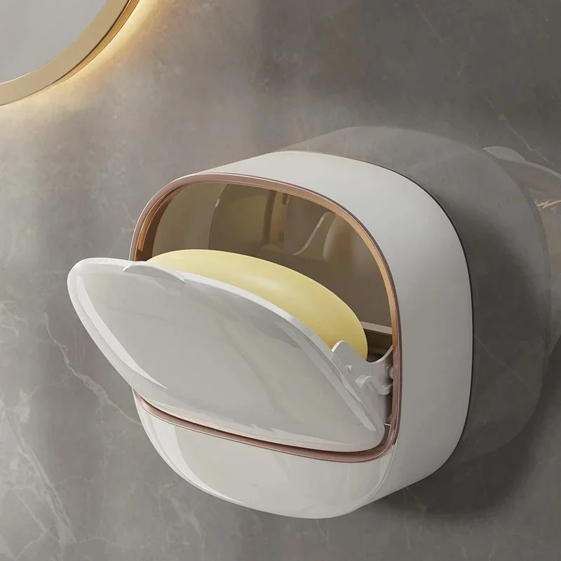 Wall Mounted Waterproof Soap Box with Lid | ABS Self-Draining Soap Dish & Storage Holder