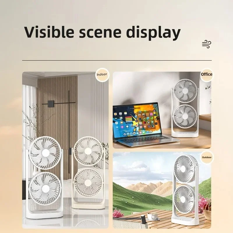 SB-052 Double Head Rechargeable Desktop Fan | 4000mAh Battery, 5W Dual Motor Cooling Fan -000312