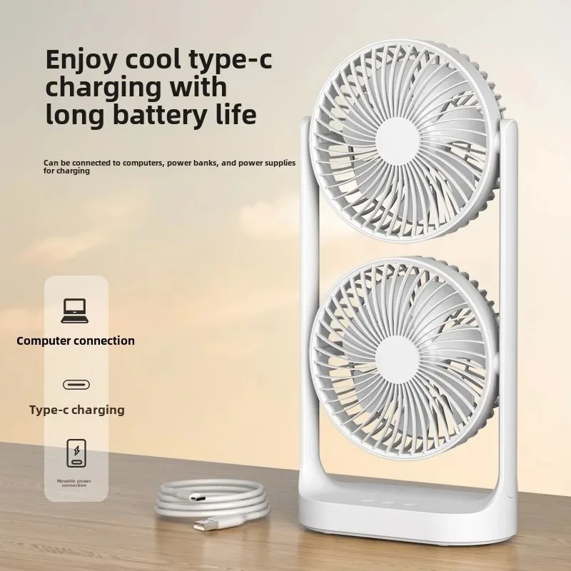 SB-052 Double Head Rechargeable Desktop Fan | 4000mAh Battery, 5W Dual Motor Cooling Fan -000312