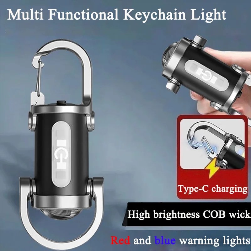 7 Modes High Power LED + COB Keychain Flashlight With Type-C_000755