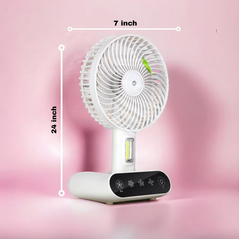 DP-7624 Rechargeable Touch Table Fan with LED Lamp | USB Portable Handheld Mini Fan (3000mAh)