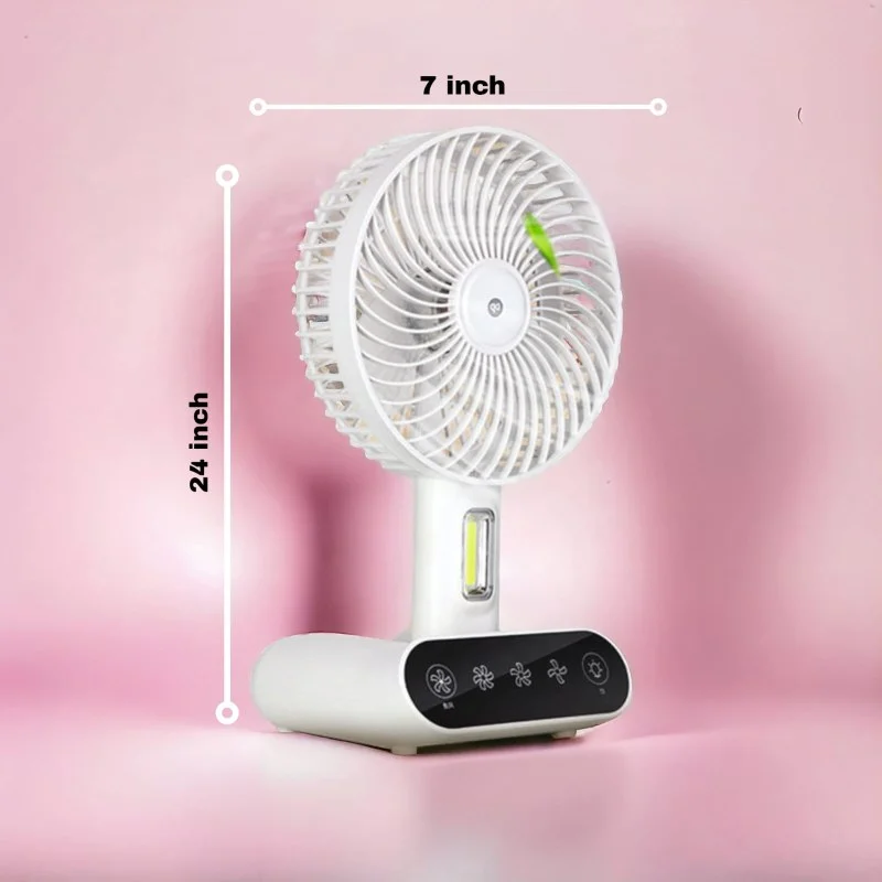 DP-7624 Rechargeable Touch Table Fan with LED Lamp | USB Portable Handheld Mini Fan (3000mAh)
