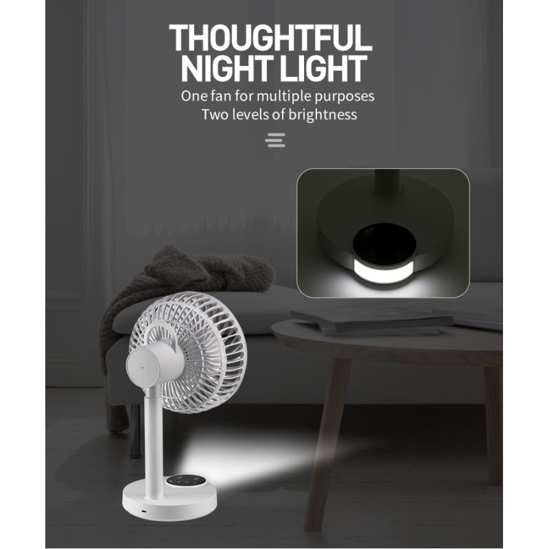 DP-7626 USB Rechargeable Mini Table Fan | Portable Desk Fan with LED Torch & Emergency Light (4000mAh)