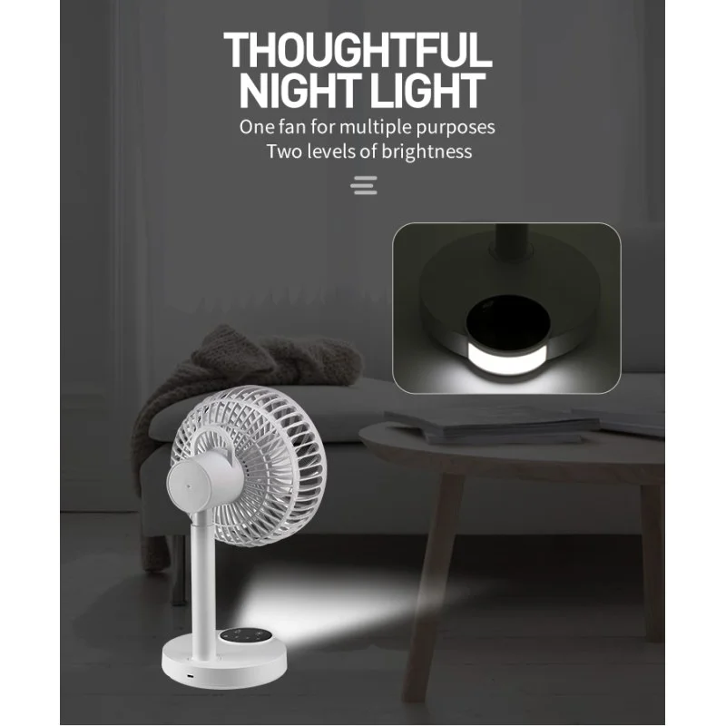 DP-7626 USB Rechargeable Mini Table Fan | Portable Desk Fan with LED Torch & Emergency Light (4000mAh)