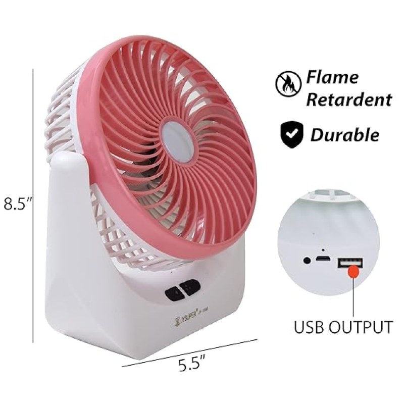 JY-SUPER JY-1880 Rechargeable USB Mini Desktop Fan With LED Light | 6 Inch Portable Table Fan