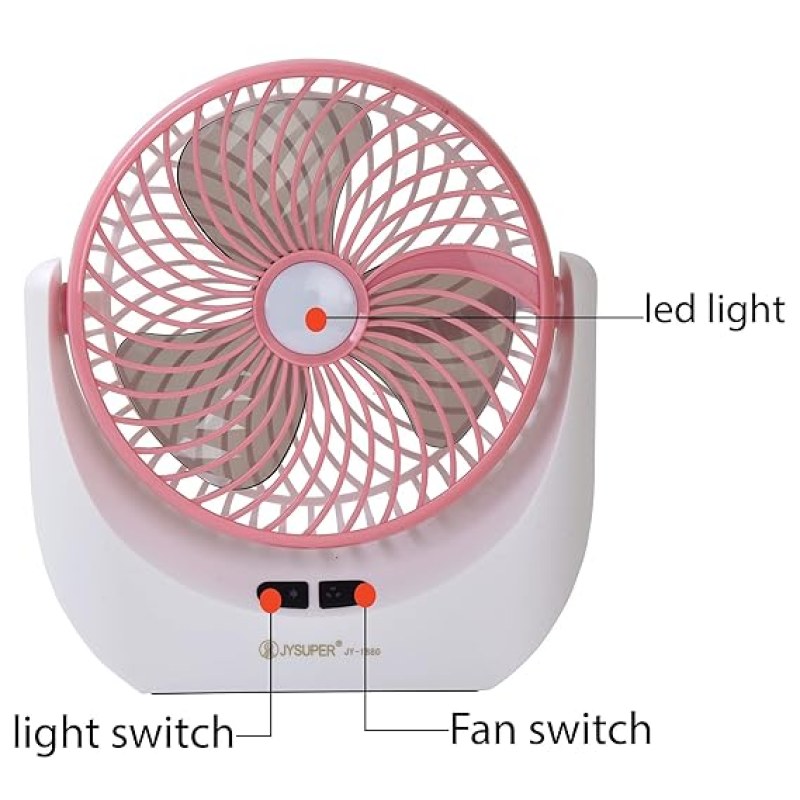 JY-SUPER JY-1880 Rechargeable USB Mini Desktop Fan With LED Light | 6 Inch Portable Table Fan