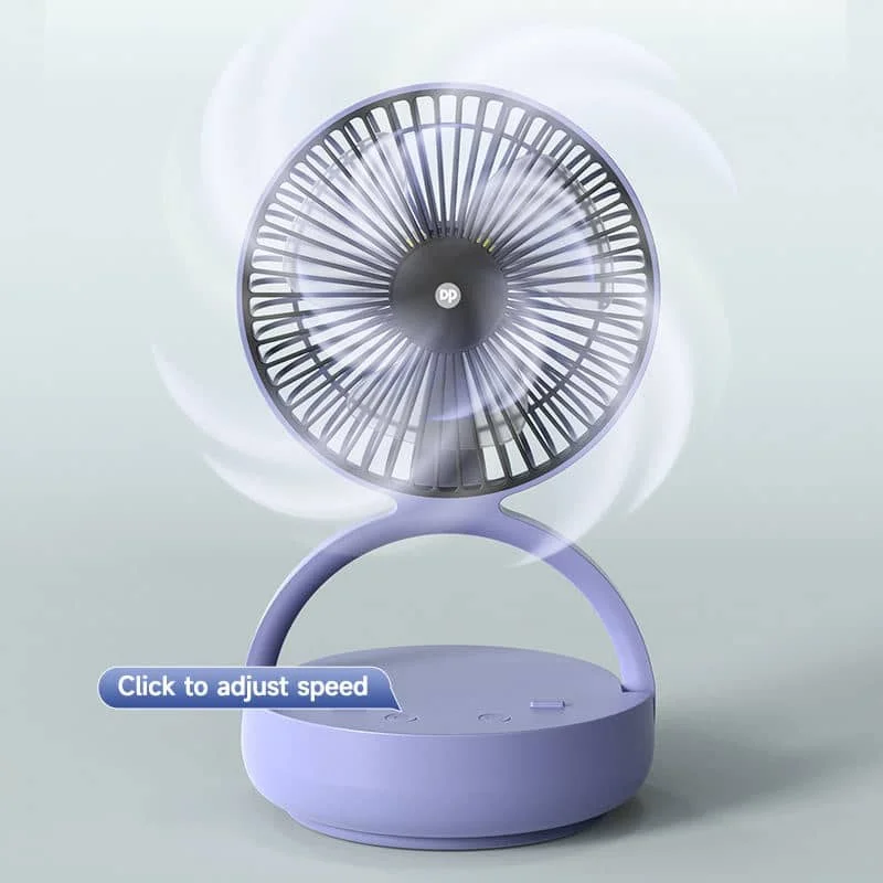 DP-7637 Automatic Rotating Rechargeable Mini Table Fan | 8000mAh Desk Fan with LED Emergency Light