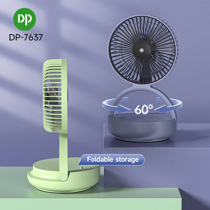 DP-7637 Automatic Rotating Rechargeable Mini Table Fan | 8000mAh Desk Fan with LED Emergency Light