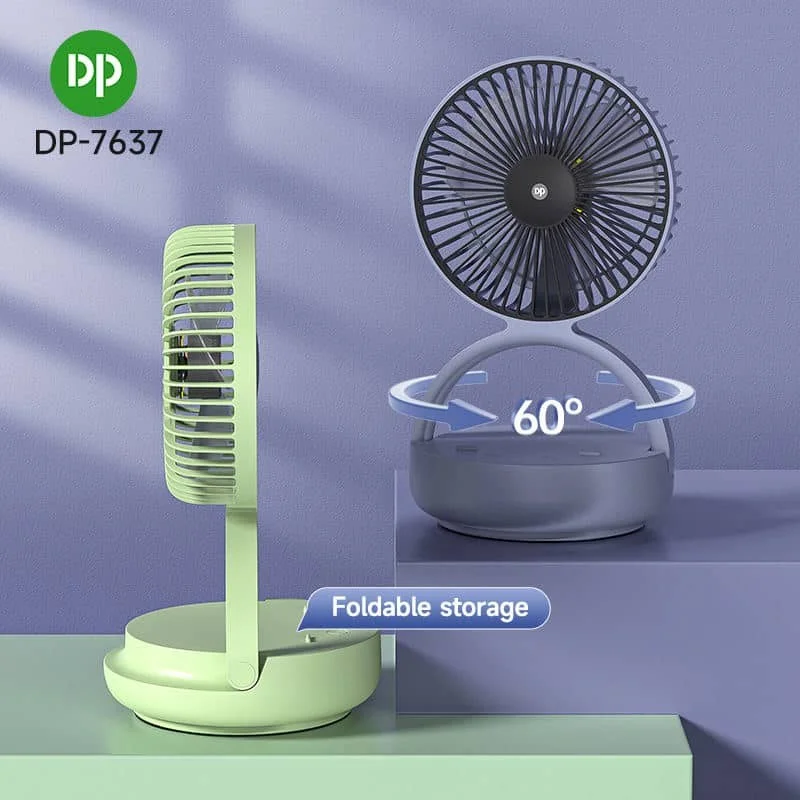 DP-7637 Automatic Rotating Rechargeable Mini Table Fan | 8000mAh Desk Fan with LED Emergency Light