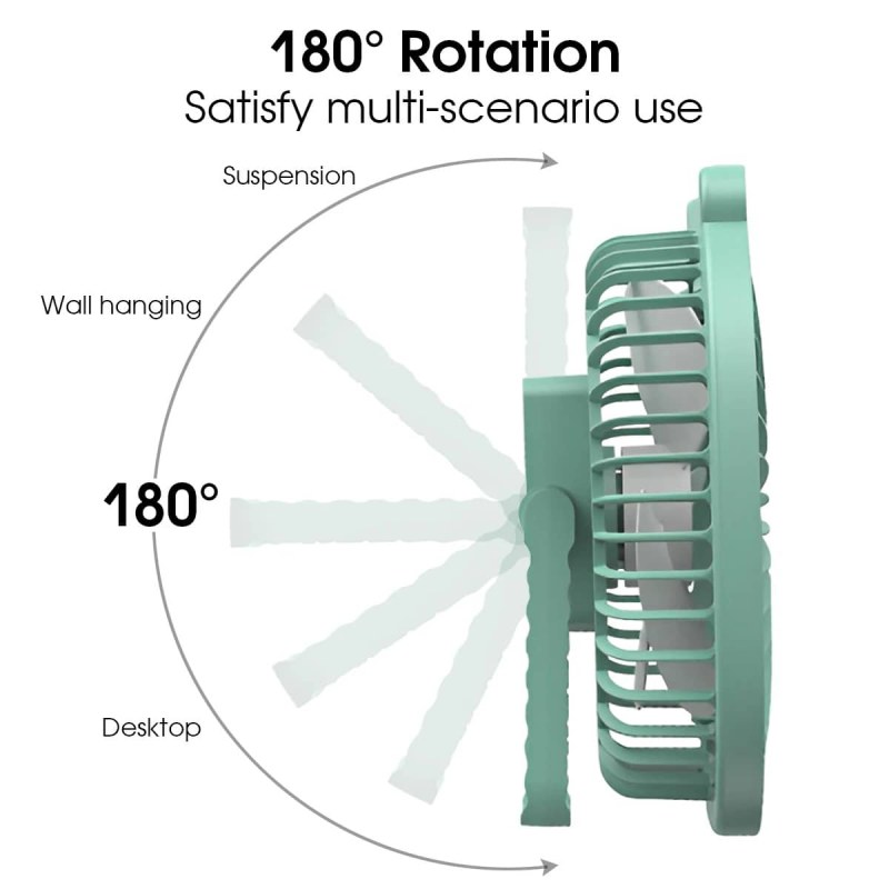 Portable USB Rechargeable Desktop Fan with LED Light | Hanging Camping Ceiling Fan (1200mAh)