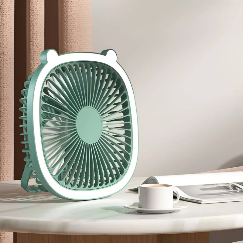 Portable USB Rechargeable Desktop Fan with LED Light | Hanging Camping Ceiling Fan (1200mAh)