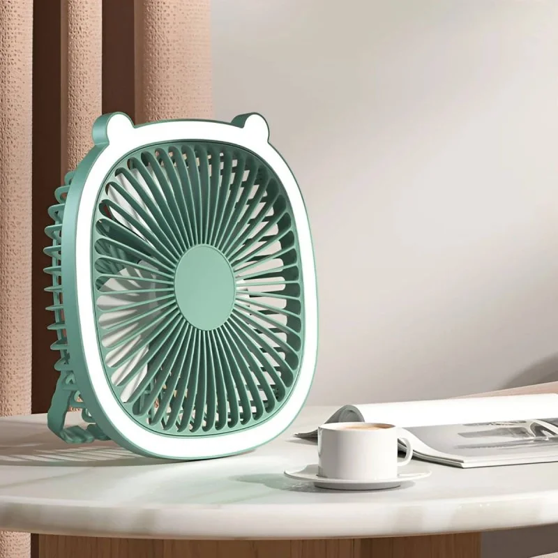 Portable USB Rechargeable Desktop Fan with LED Light | Hanging Camping Ceiling Fan (1200mAh)