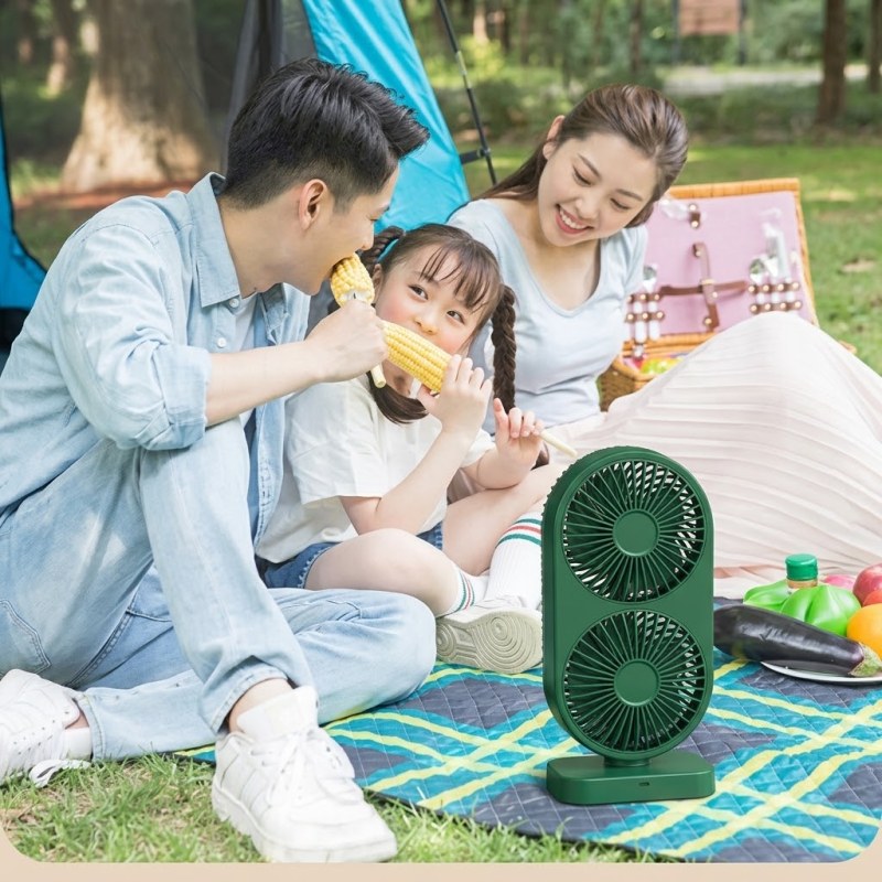 120° Adjustable Double Head Desk Fan 4000mAh | 4-Speed Rechargeable Fan