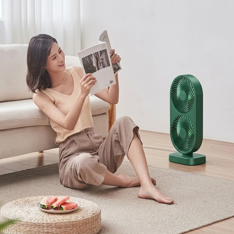 120° Adjustable Double Head Desk Fan 4000mAh | 4-Speed Rechargeable Fan