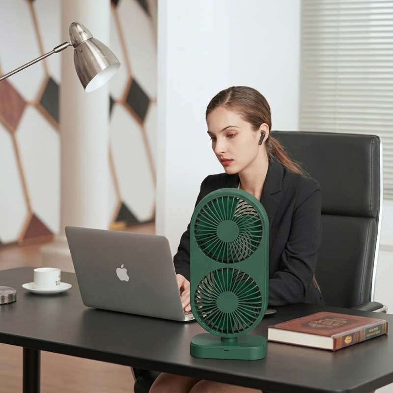 120° Adjustable Double Head Desk Fan 4000mAh | 4-Speed Rechargeable Fan