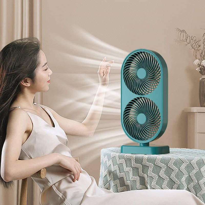 120° Adjustable Double Head Desk Fan 4000mAh | 4-Speed Rechargeable Fan