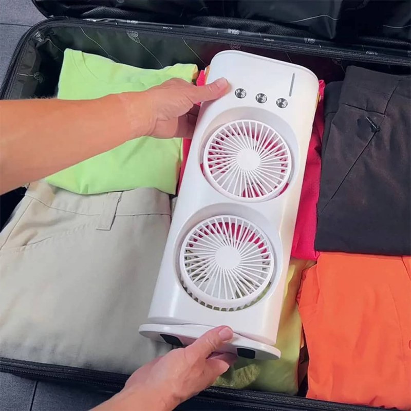 Double-Head Air Cooler Mist Fan with 3 Speeds, Night Light & Remote