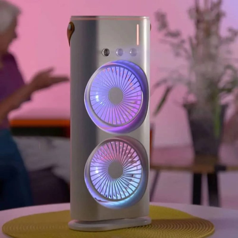 Double-Head Air Cooler Mist Fan with 3 Speeds, Night Light & Remote