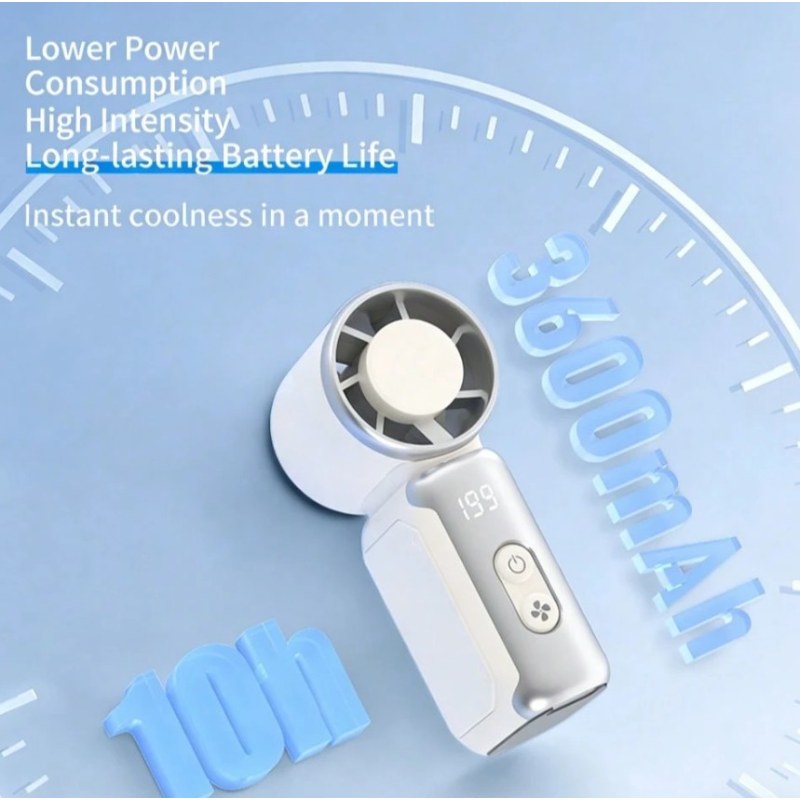 Portable Turbo Fan with LED Display | 5-Speed USB-C Rechargeable Pocket Fan