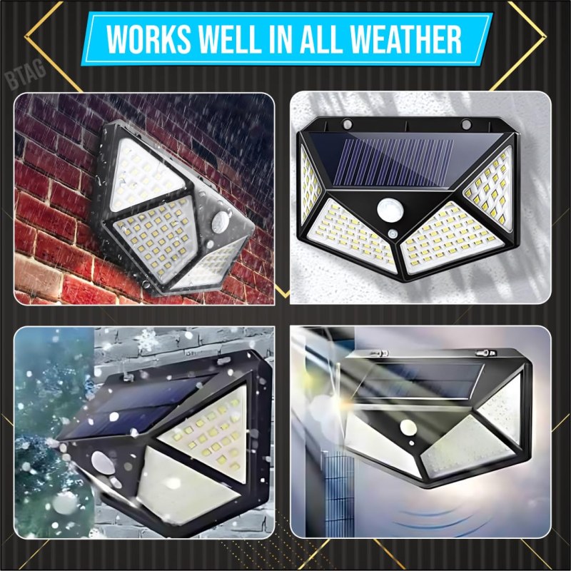 100 LED Solar Wall Light with PIR Motion Sensor | 4-Sided Outdoor Security Light_000984
