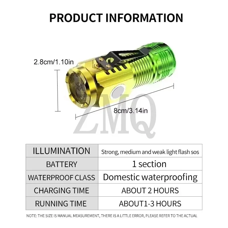 Rechargeable Mini 3-LED Flashlight with Pen Clip & Magnetic Tail – USB Charging Portable Torch - 001004