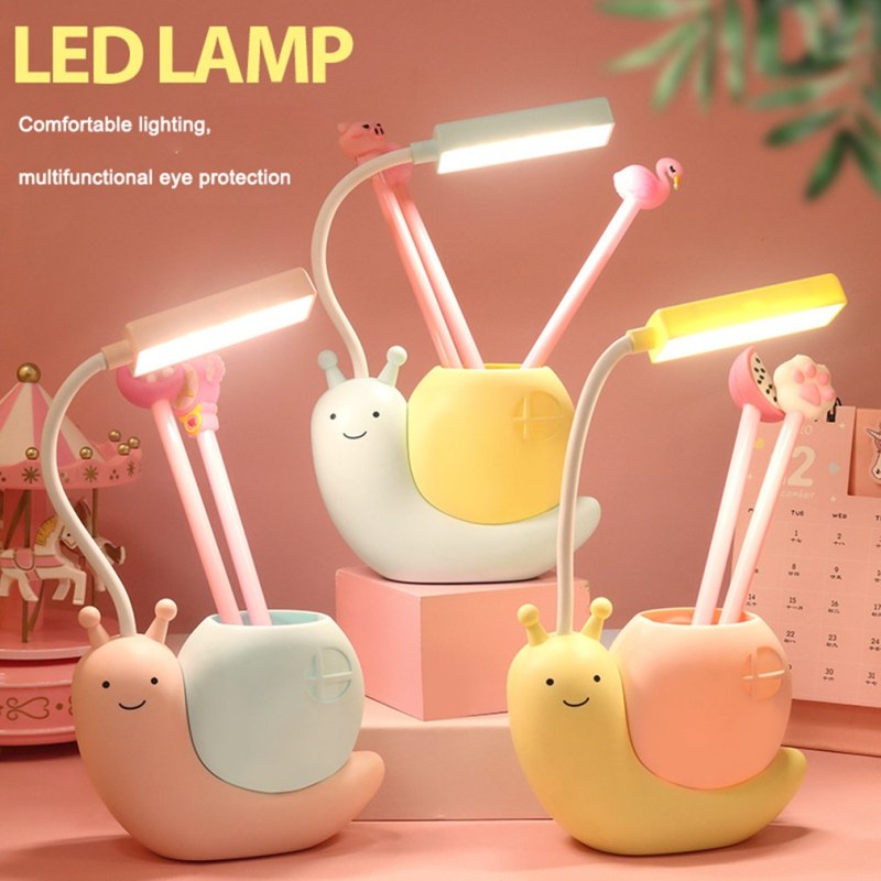 Snail LED Desk Lamp with Pen Holder | USB Rechargeable Kids Study Night Light