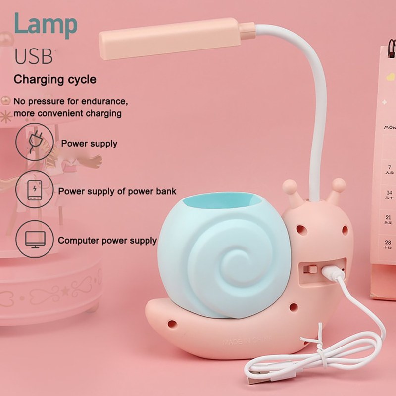 Snail LED Desk Lamp with Pen Holder | USB Rechargeable Kids Study Night Light
