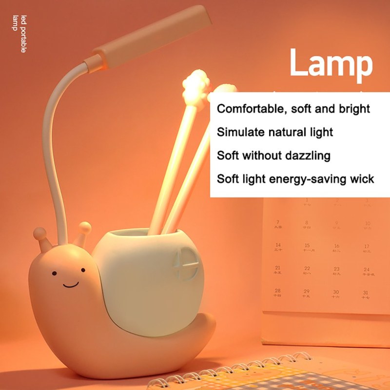 Snail LED Desk Lamp with Pen Holder | USB Rechargeable Kids Study Night Light