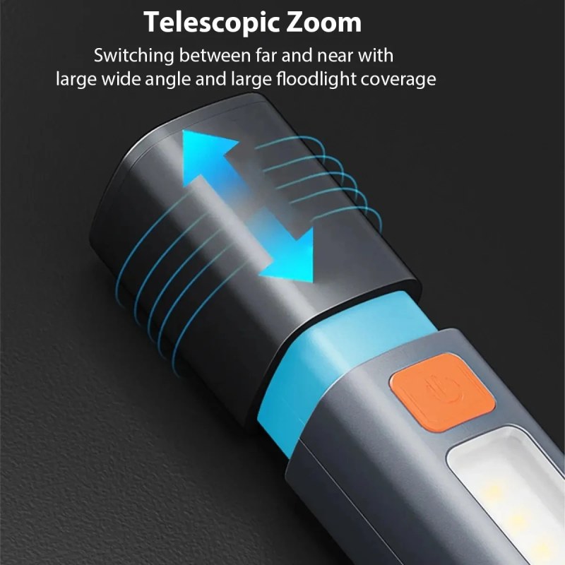 Super Bright COB LED Mini Flashlight – XPE Zoomable Rechargeable Waterproof Torch with Side Light