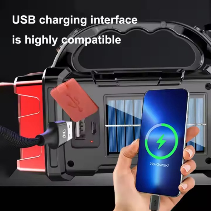 38W Portable Solar Spotlight LED Lantern with COB Light, USB Rechargeable & 5000mAh Power Bank HB-1678