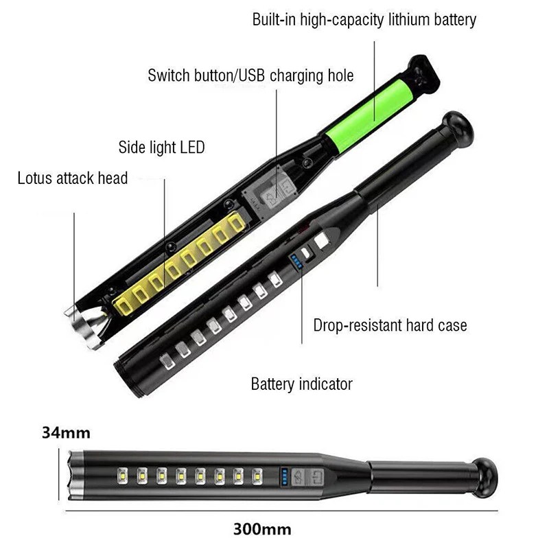 3W High Power Rechargeable LED Flashlight with COB Light | Lightweight ABS Body USB Emergency Torch EBW2032