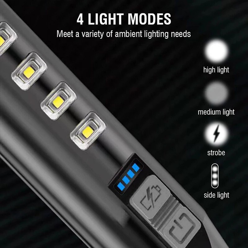 3W High Power Rechargeable LED Flashlight with COB Light | Lightweight ABS Body USB Emergency Torch EBW2032