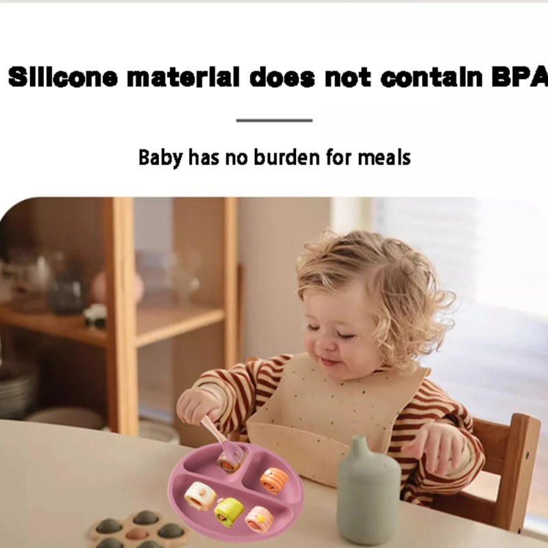 3-Piece Silicone Kids Dinner Plate Set – 3-Compartment Divided Suction Bowl & Baby Feeding Plate