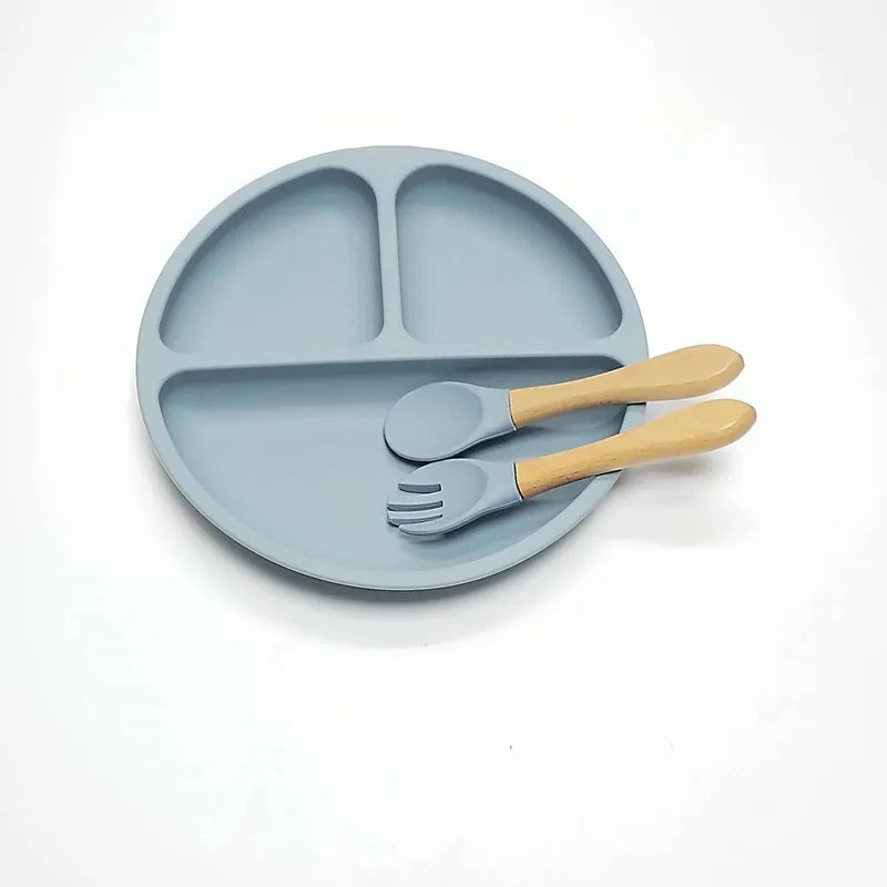 3-Piece Silicone Kids Dinner Plate Set – 3-Compartment Divided Suction Bowl & Baby Feeding Plate