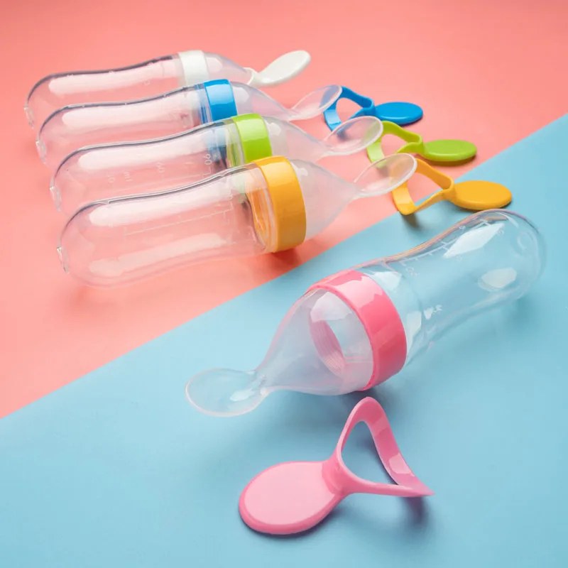 Baby Squeezing Feeding Bottle with Silicone Spoon – Newborn Rice Cereal & Baby Food Feeding Trainer