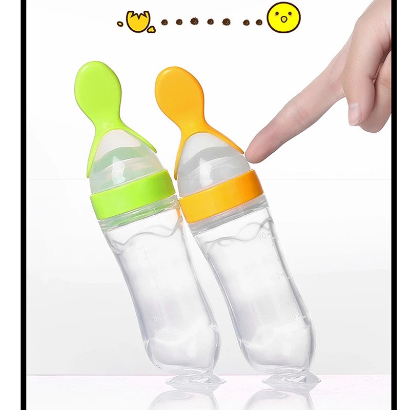 Baby Squeezing Feeding Bottle with Silicone Spoon – Newborn Rice Cereal & Baby Food Feeding Trainer