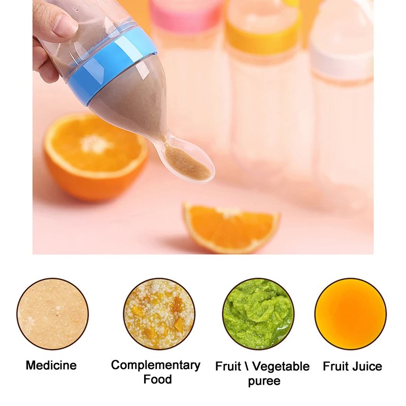 Baby Squeezing Feeding Bottle with Silicone Spoon – Newborn Rice Cereal & Baby Food Feeding Trainer