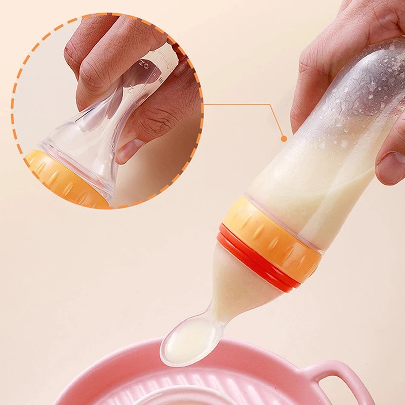 Baby Squeezing Feeding Bottle with Silicone Spoon – Newborn Rice Cereal & Baby Food Feeding Trainer