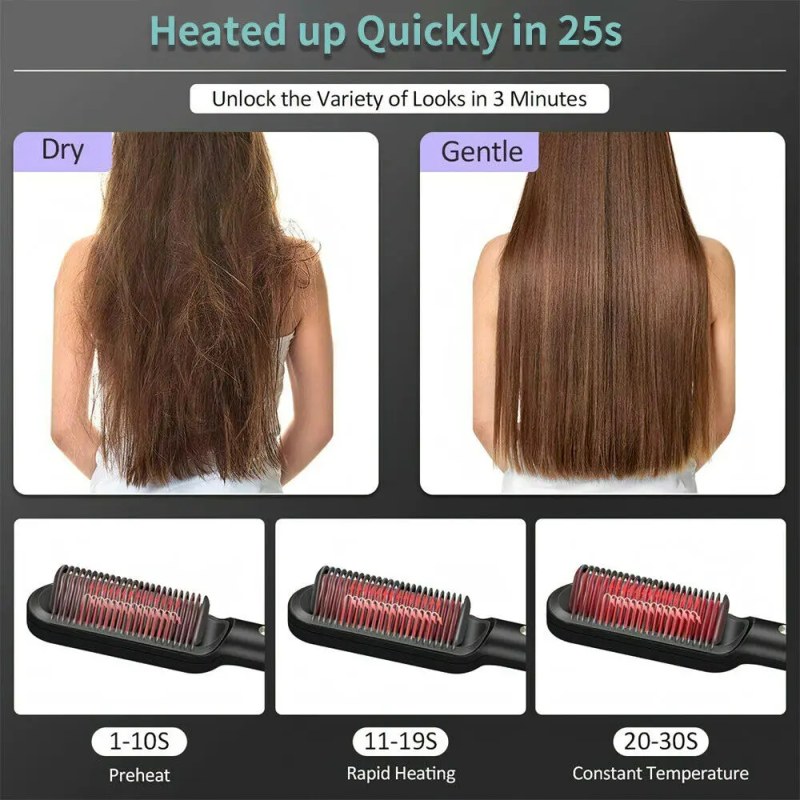 Professional Hot Comb Hair Straightener Brush | Anti-Scald Ceramic Heated Styling Comb