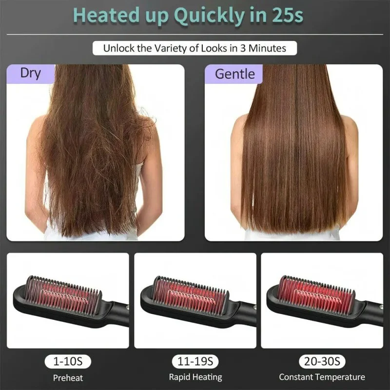 Professional Hot Comb Hair Straightener Brush | Anti-Scald Ceramic Heated Styling Comb