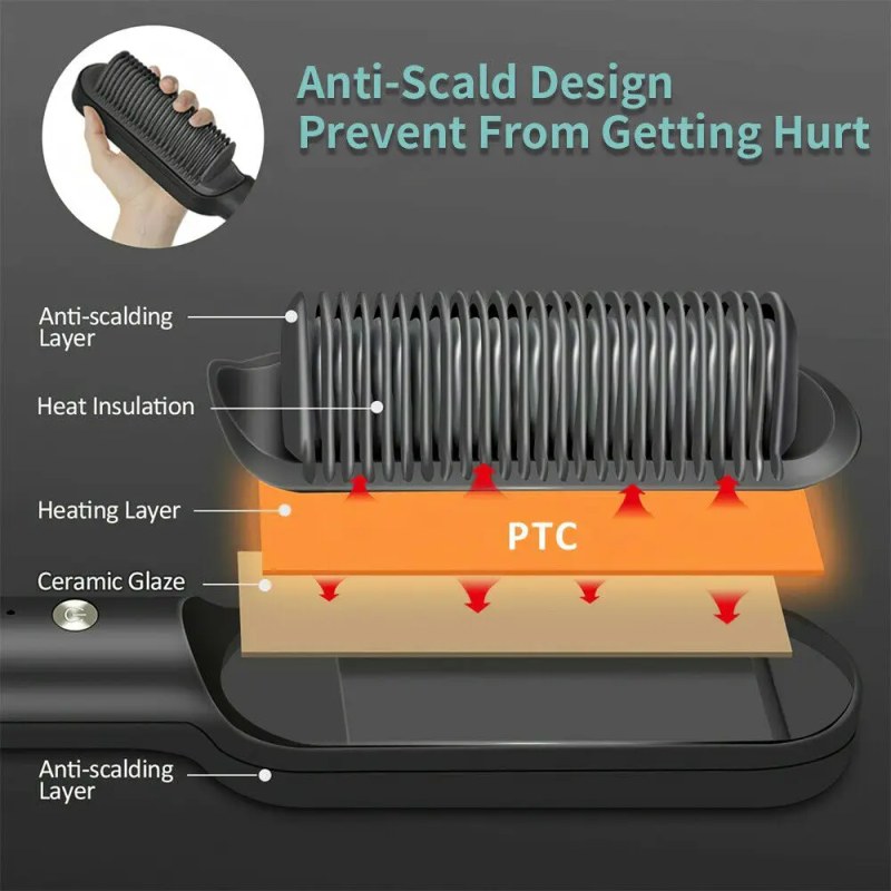 Professional Hot Comb Hair Straightener Brush | Anti-Scald Ceramic Heated Styling Comb