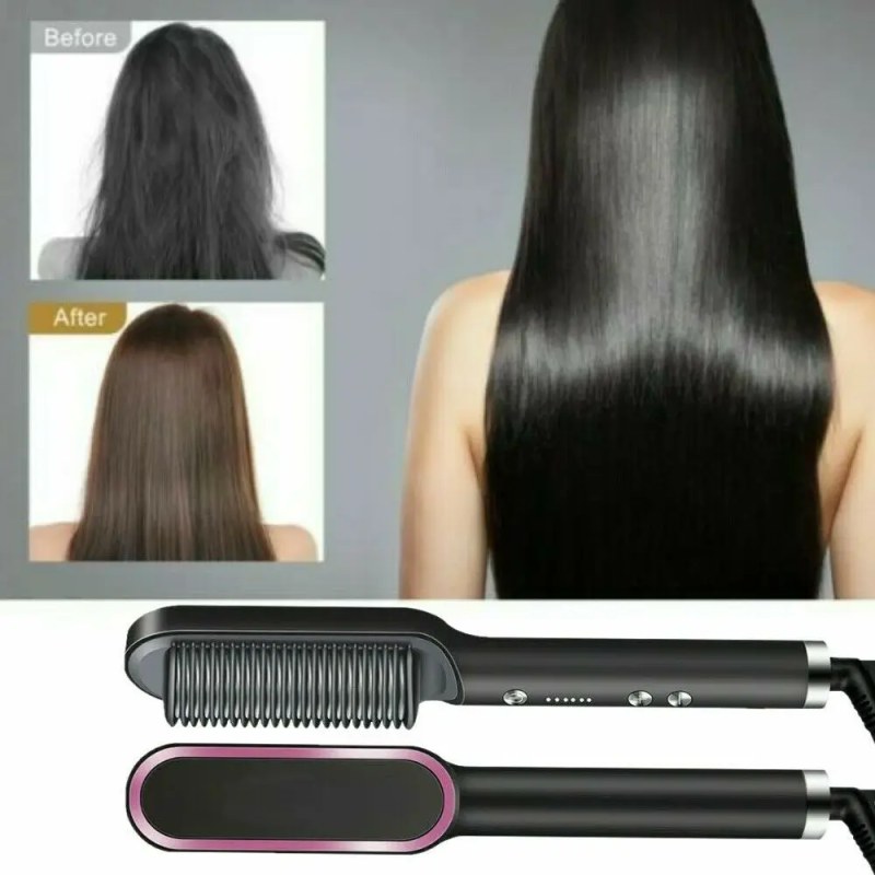 Professional Hot Comb Hair Straightener Brush | Anti-Scald Ceramic Heated Styling Comb