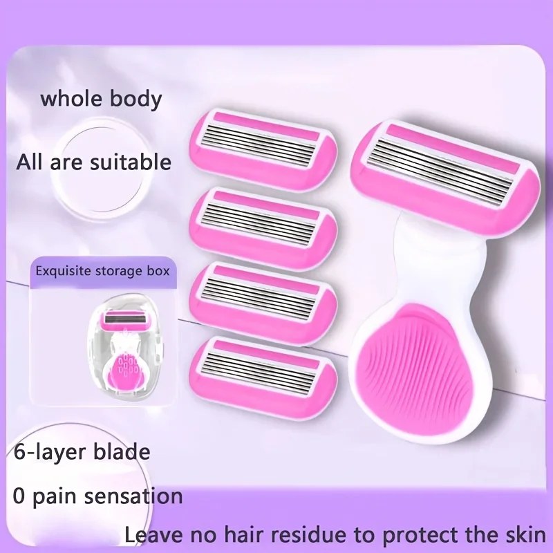 6-Layer Lady Portable Shaver Travel Set | Mini Razor Hair Removal & Soap Case Kit